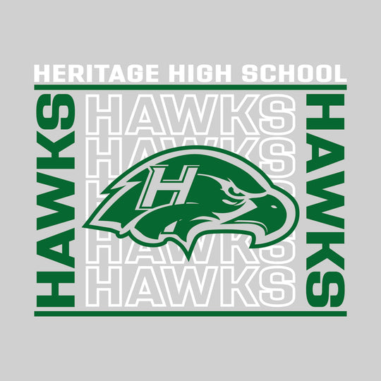Heritage Hawks - Spirit Wear - Bracketed Repeating Outlined Hawks with Mascot