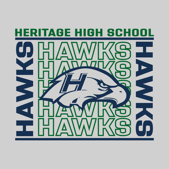 Heritage Hawks - Spirit Wear - Bracketed Repeating Outlined Hawks with Mascot