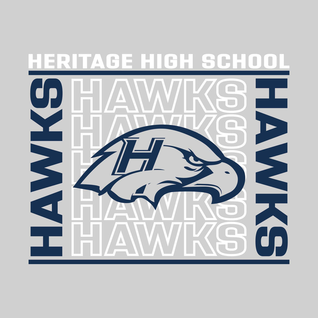 Heritage Hawks - Spirit Wear - Bracketed Repeating Outlined Hawks with Mascot