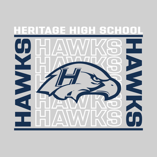 Heritage Hawks - Spirit Wear - Bracketed Repeating Outlined Hawks with Mascot