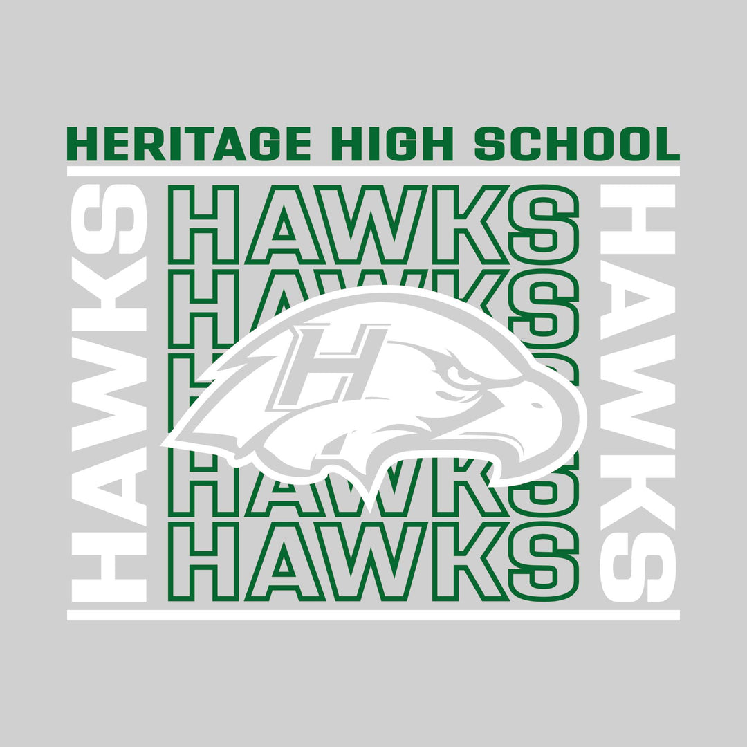 Heritage Hawks - Spirit Wear - Bracketed Repeating Outlined Hawks with Mascot