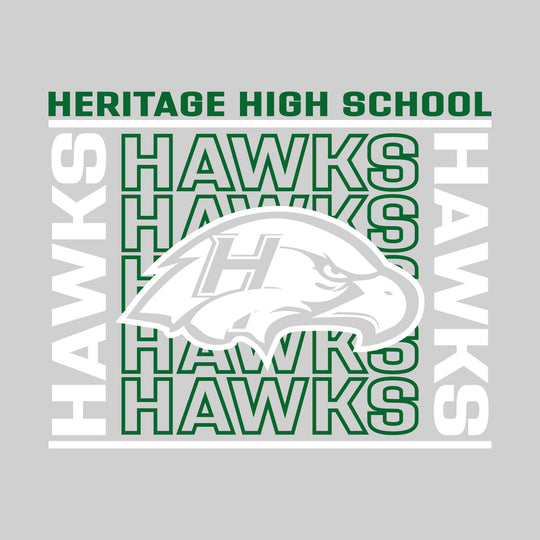Heritage Hawks - Spirit Wear - Bracketed Repeating Outlined Hawks with Mascot