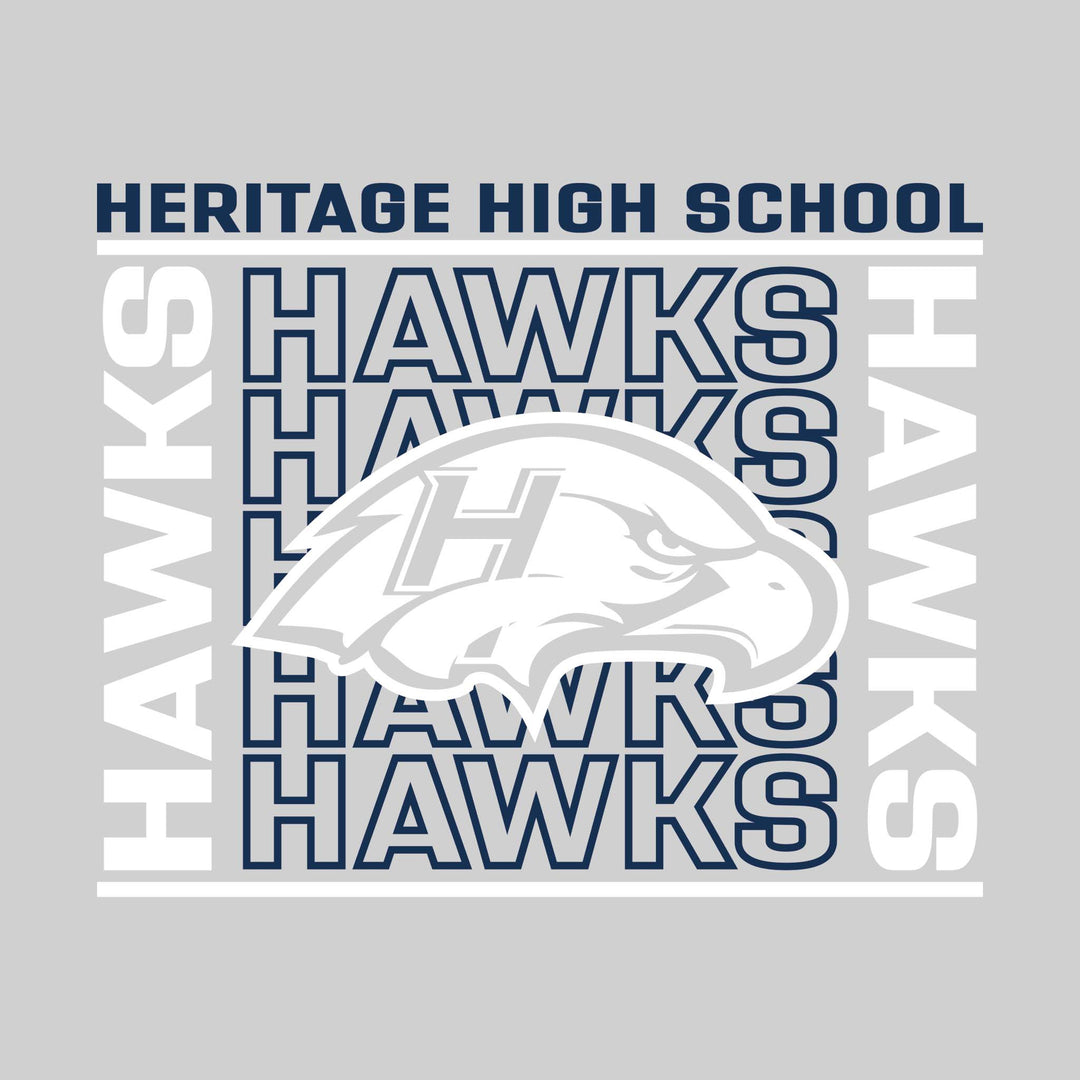 Heritage Hawks - Spirit Wear - Bracketed Repeating Outlined Hawks with Mascot