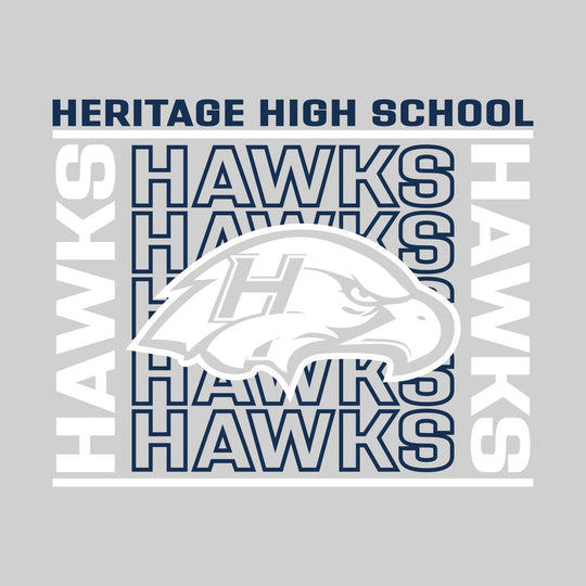 Heritage Hawks - Spirit Wear - Bracketed Repeating Outlined Hawks with Mascot