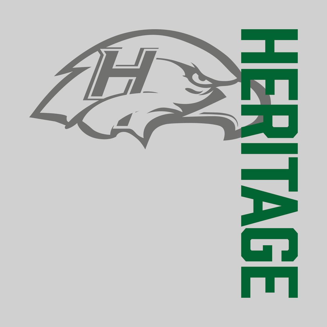 Heritage Hawks - Spirit Wear - Gray Mascot with Vertical School Name