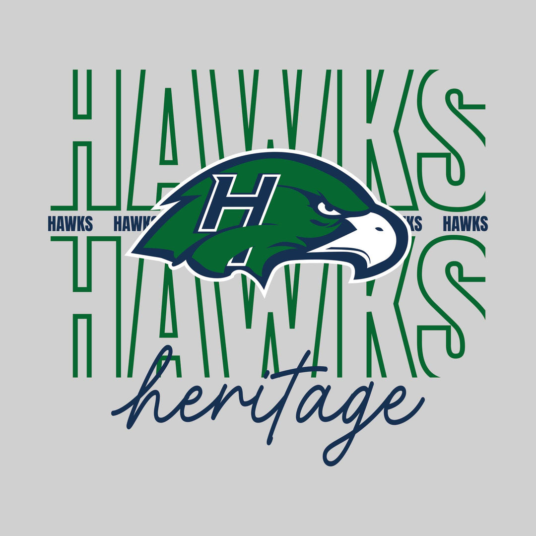 Heritage Hawks - Spirit Wear - Outlined Hawks with Cursive School Name