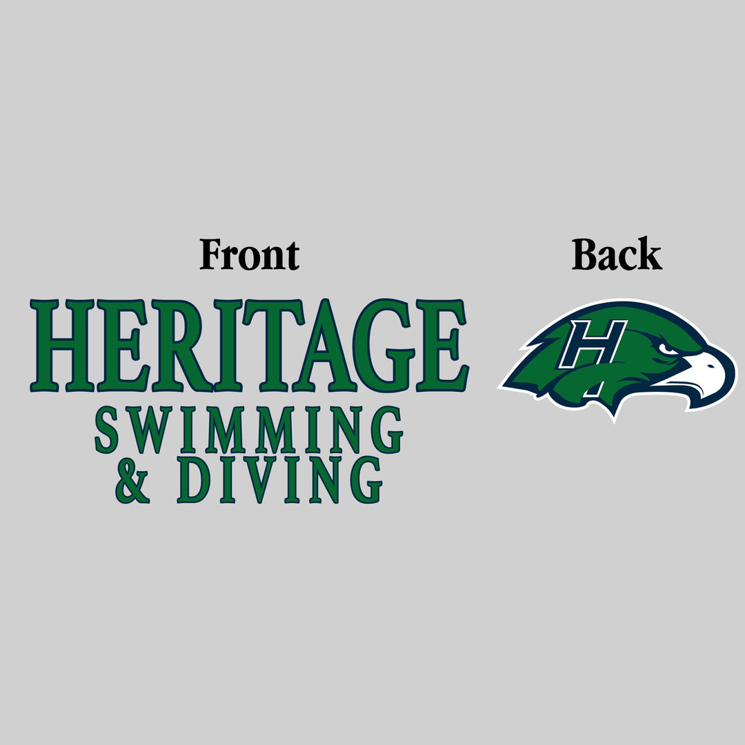 Heritage Hawks - Swimming & Diving - Heritage Swimming & Diving - Outlined Text Mascot on Back