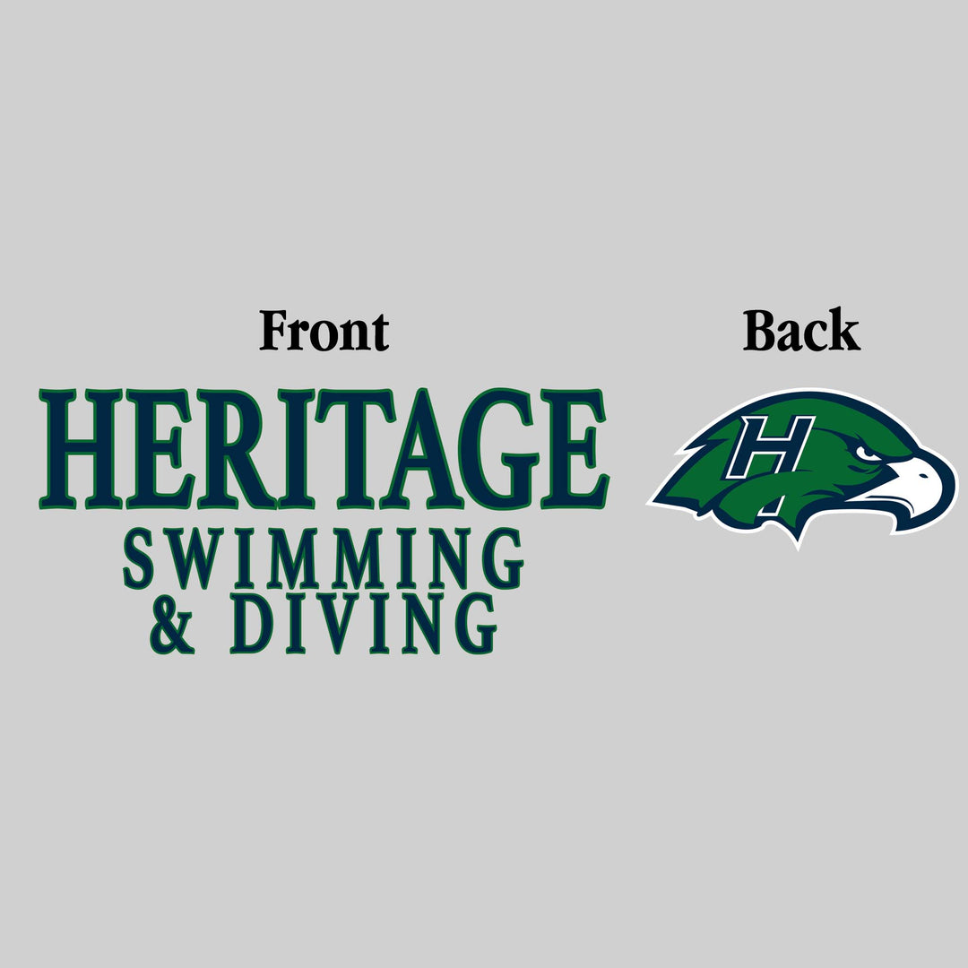 Heritage Hawks - Swimming & Diving - Heritage Swimming & Diving - Outlined Text Mascot on Back