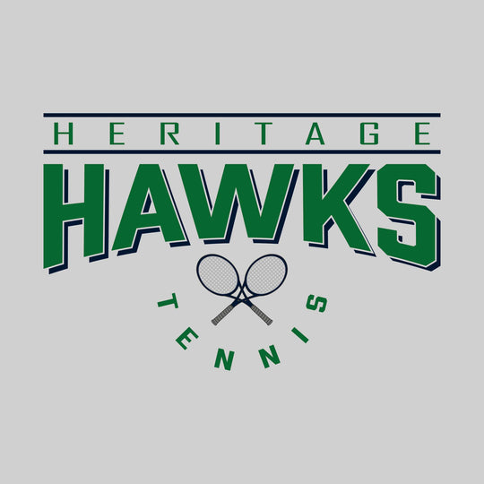 Heritage Hawks - Tennis - Bracketed School Name Over Crossed Tennis Rackets