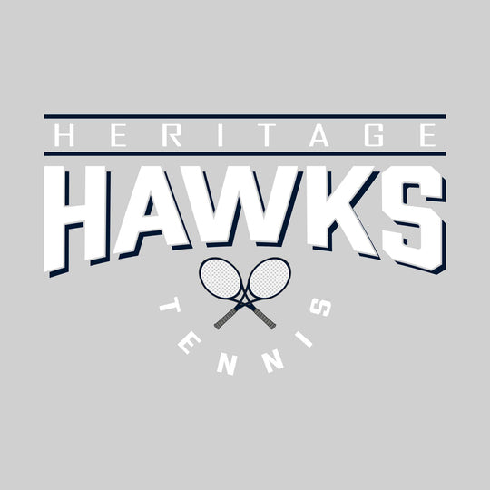 Heritage Hawks - Tennis - Bracketed School Name Over Crossed Tennis Rackets