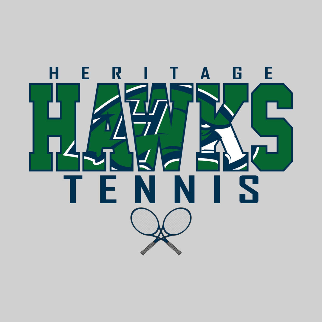 Heritage Hawks - Tennis - Outlined Hawks with Mascot Inset and Crossed Rackets