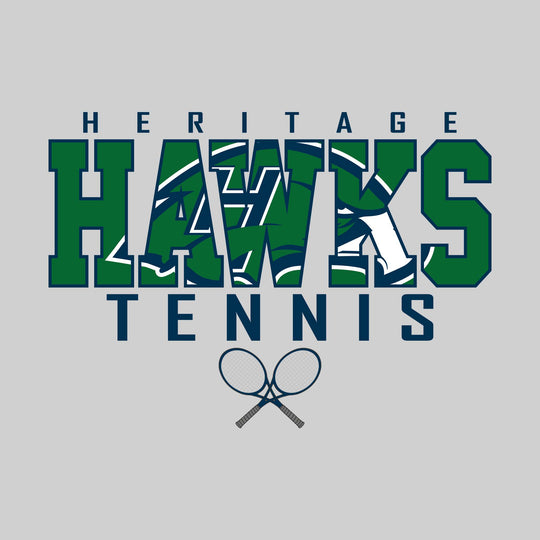 Heritage Hawks - Tennis - Outlined Hawks with Mascot Inset and Crossed Rackets