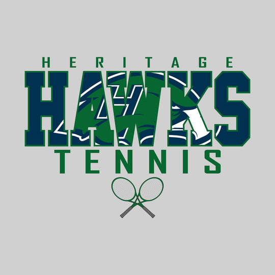 Heritage Hawks - Tennis - Outlined Hawks with Mascot Inset and Crossed Rackets