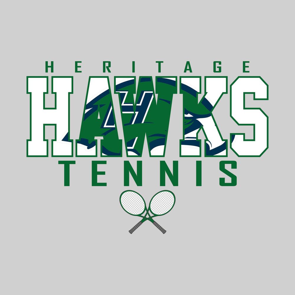 Heritage Hawks - Tennis - Outlined Hawks with Mascot Inset and Crossed Rackets