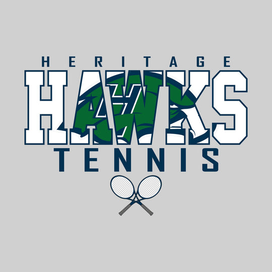 Heritage Hawks - Tennis - Outlined Hawks with Mascot Inset and Crossed Rackets