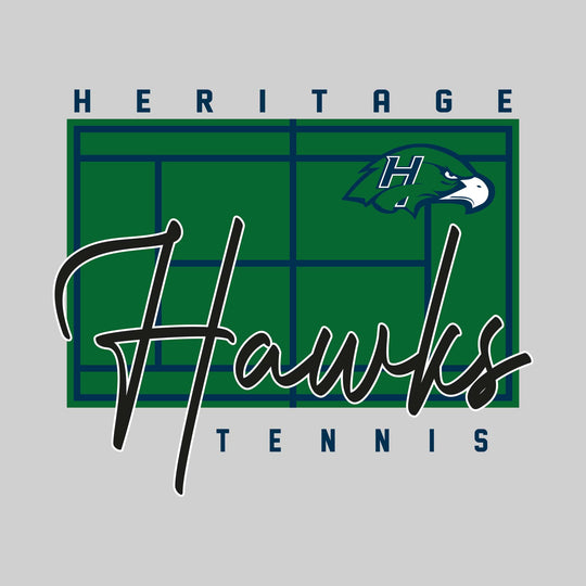 Heritage Hawks - Tennis - Tennis Court with School Name and Mascot
