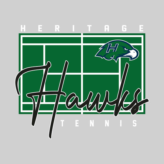 Heritage Hawks - Tennis - Tennis Court with School Name and Mascot