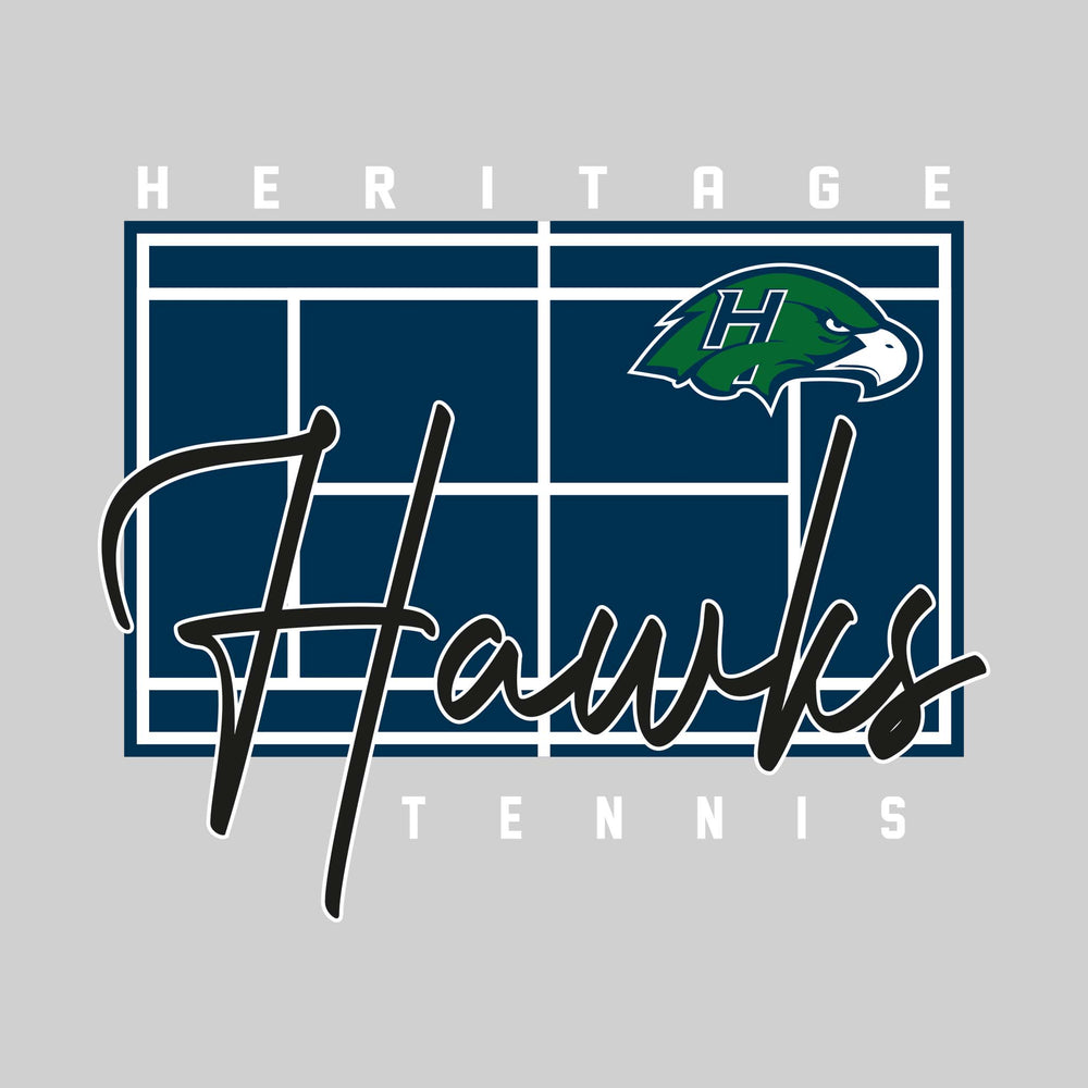 Heritage Hawks - Tennis - Tennis Court with School Name and Mascot