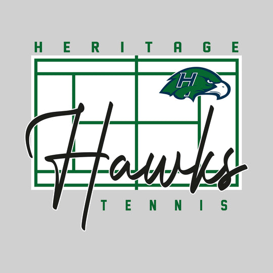Heritage Hawks - Tennis - Tennis Court with School Name and Mascot