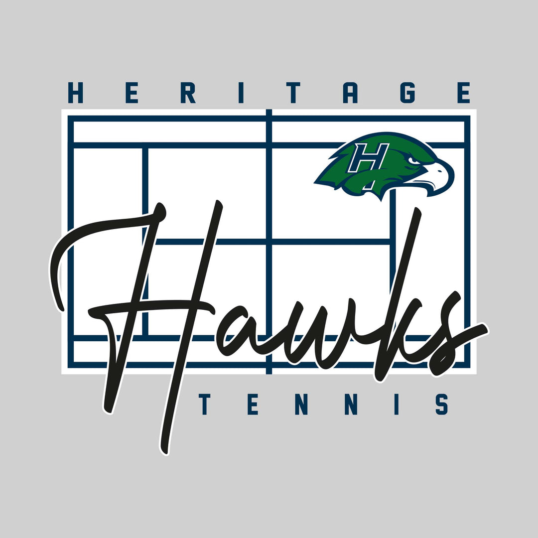 Heritage Hawks - Tennis - Tennis Court with School Name and Mascot