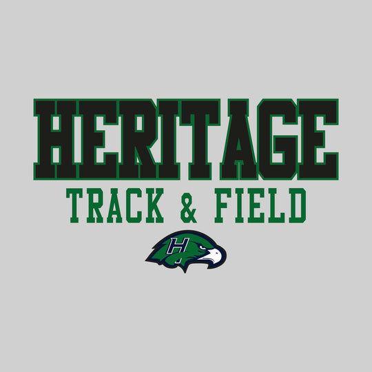 Heritage Hawks - Track & Field - Outlined School Name Over Track & Field with Mascot