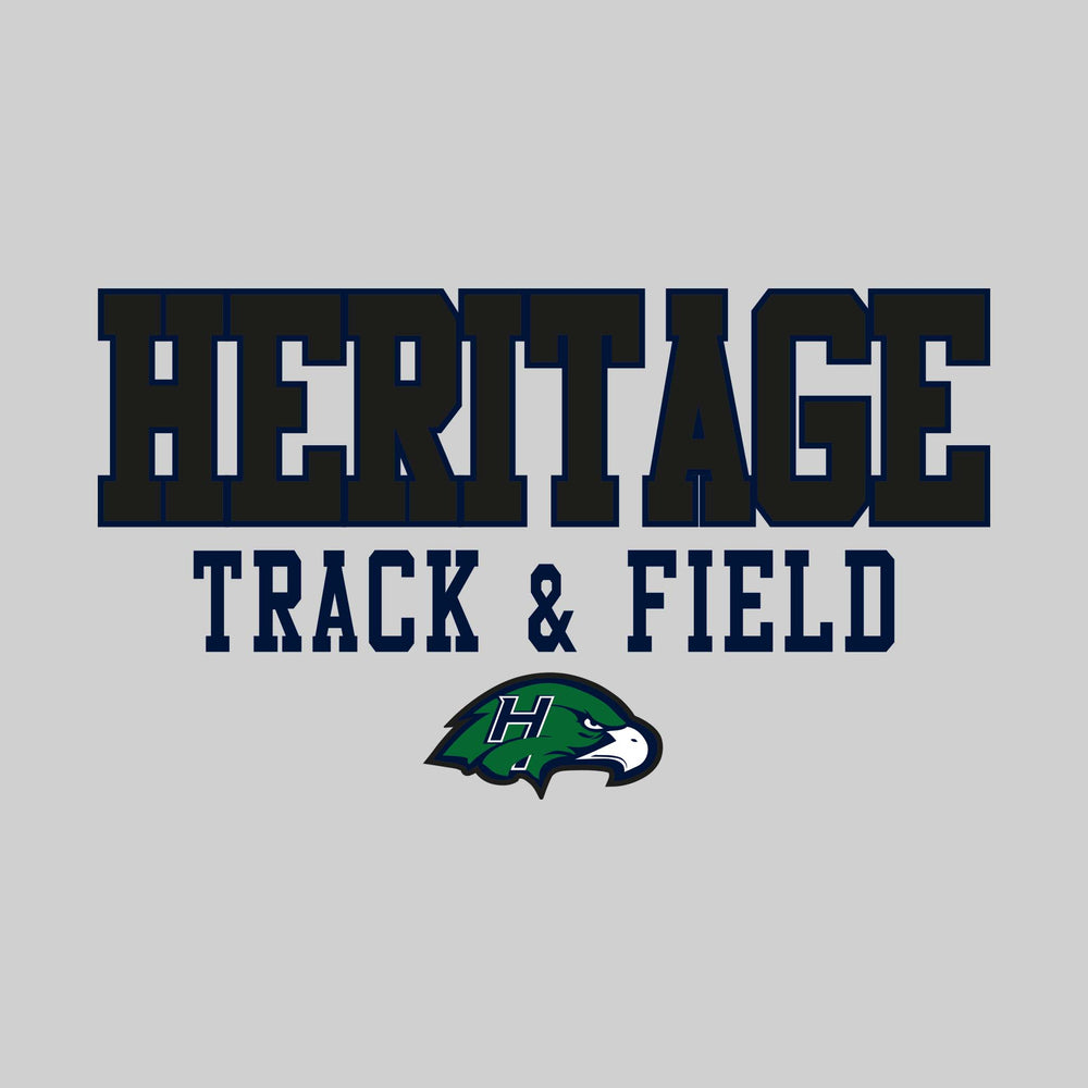 Heritage Hawks - Track & Field - Outlined School Name Over Track & Field with Mascot