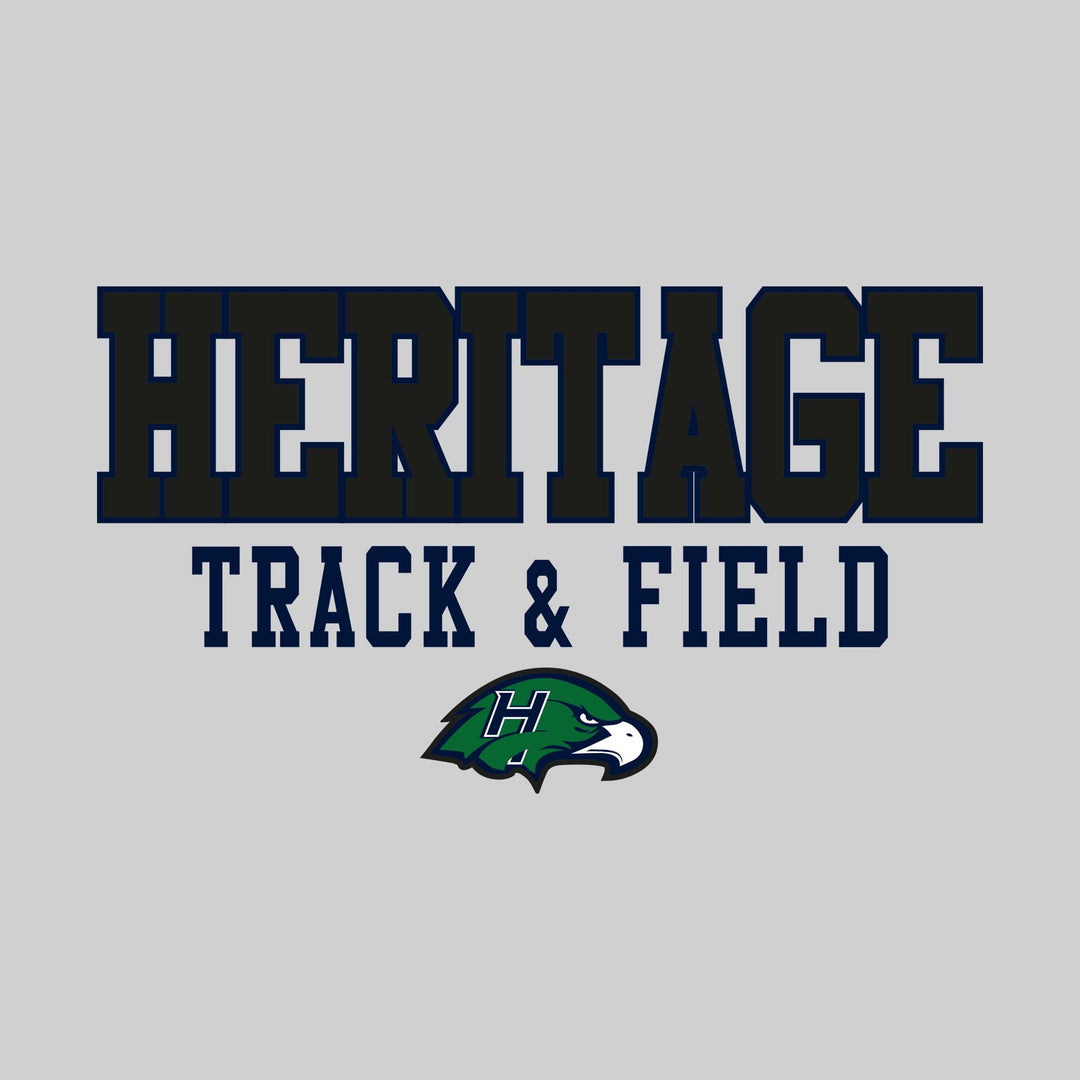 Heritage Hawks - Track & Field - Outlined School Name Over Track & Field with Mascot