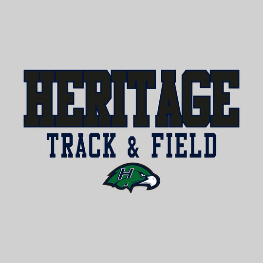 Heritage Hawks - Track & Field - Outlined School Name Over Track & Field with Mascot