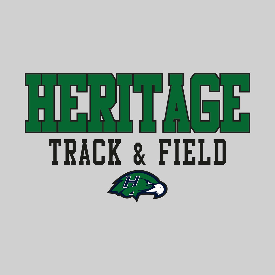 Heritage Hawks - Track & Field - Outlined School Name Over Track & Field with Mascot