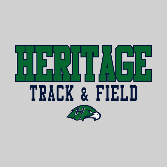 Heritage Hawks - Track & Field - Outlined School Name Over Track & Field with Mascot