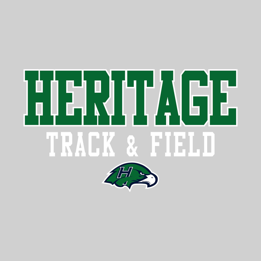 Heritage Hawks - Track & Field - Outlined School Name Over Track & Field with Mascot