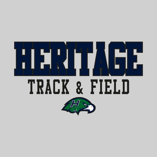 Heritage Hawks - Track & Field - Outlined School Name Over Track & Field with Mascot