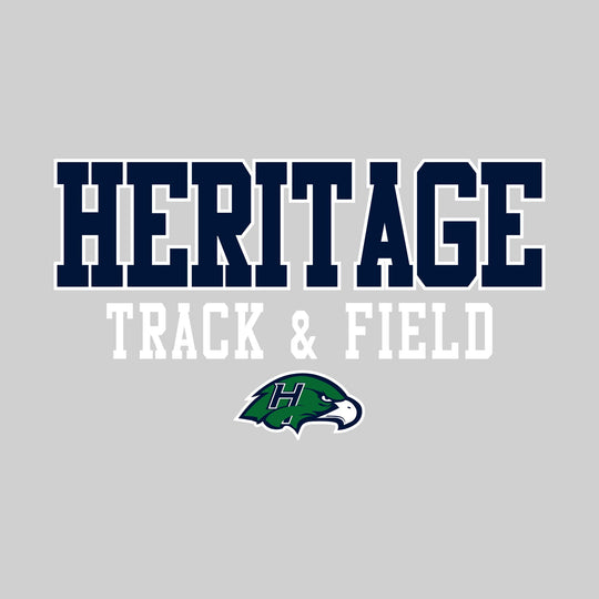 Heritage Hawks - Track & Field - Outlined School Name Over Track & Field with Mascot