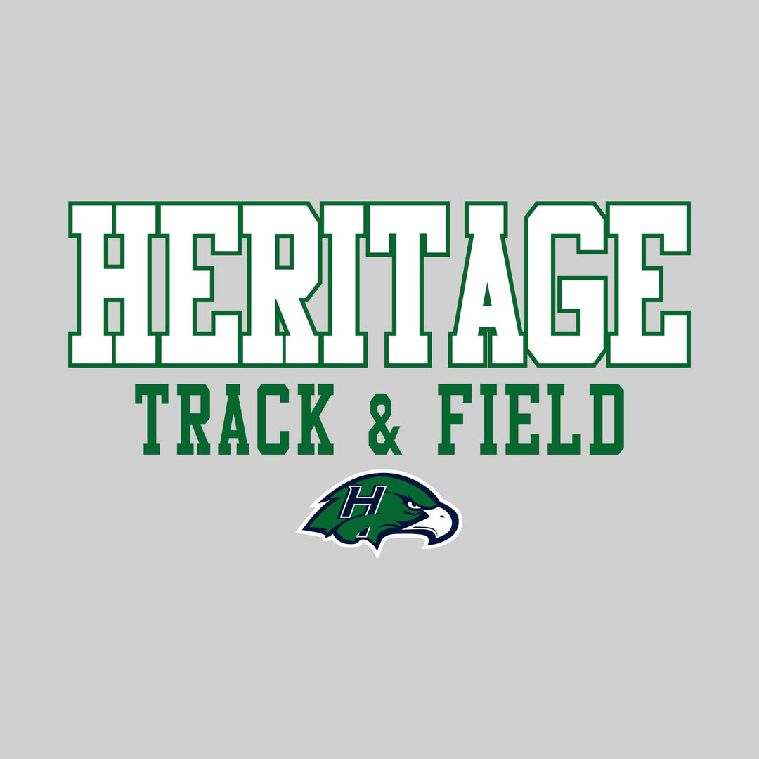 Heritage Hawks - Track & Field - Outlined School Name Over Track & Field with Mascot