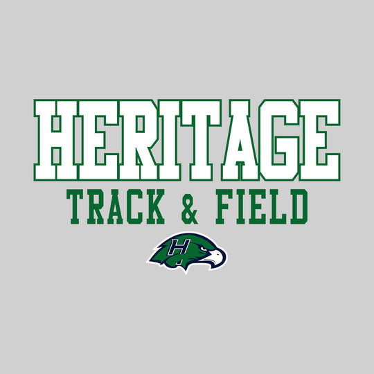 Heritage Hawks - Track & Field - Outlined School Name Over Track & Field with Mascot