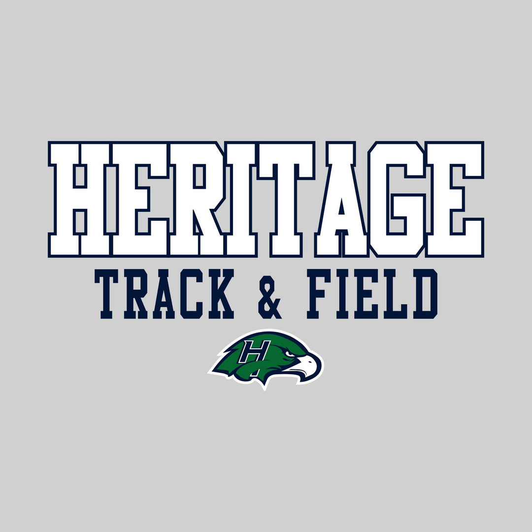 Heritage Hawks - Track & Field - Outlined School Name Over Track & Field with Mascot