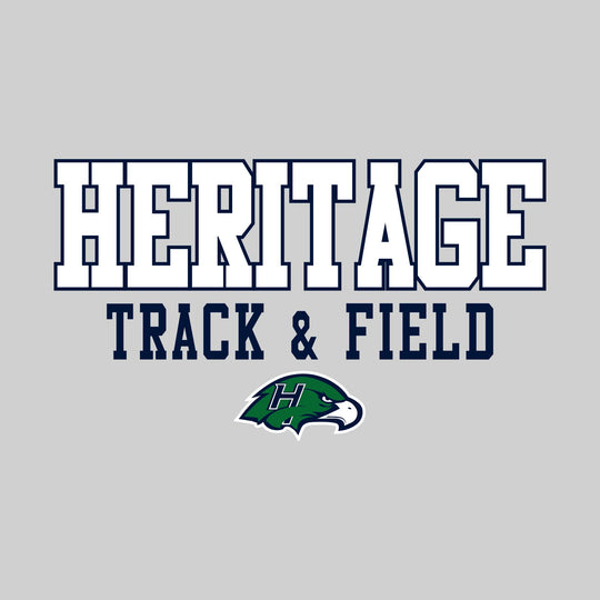 Heritage Hawks - Track & Field - Outlined School Name Over Track & Field with Mascot