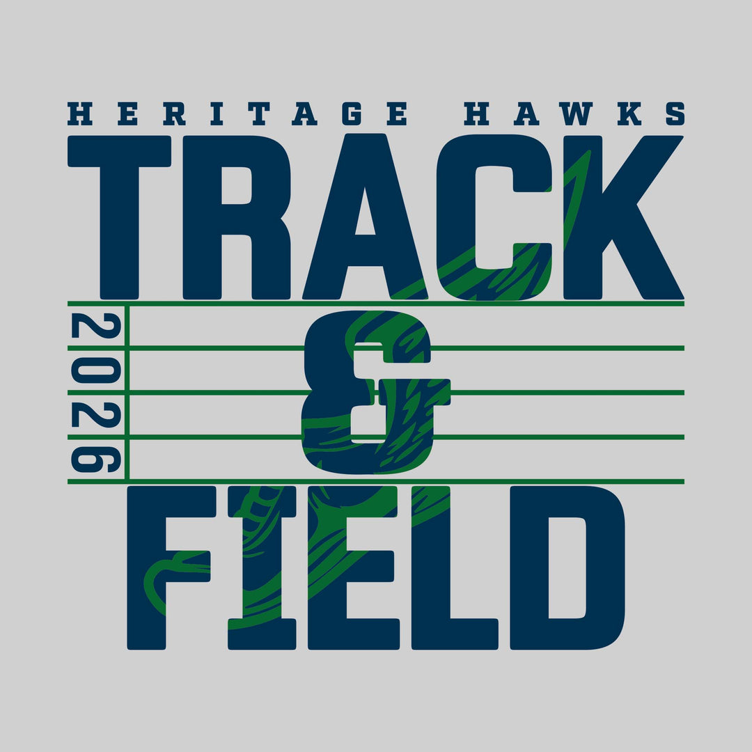 Heritage Hawks - Track &amp; Field - Track Lanes with Year and Winged Shoe