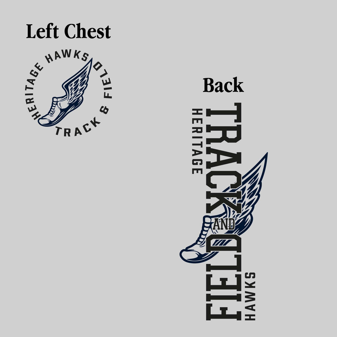 Heritage Hawks - Track & Field - Vertical Track & Field with School Name and Winged Shoe