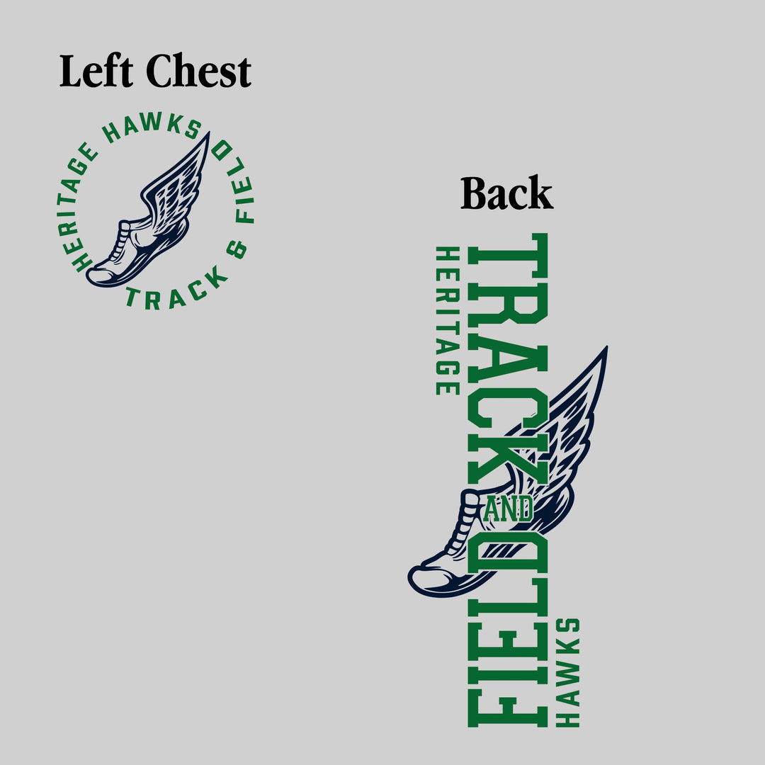 Heritage Hawks - Track & Field - Vertical Track & Field with School Name and Winged Shoe