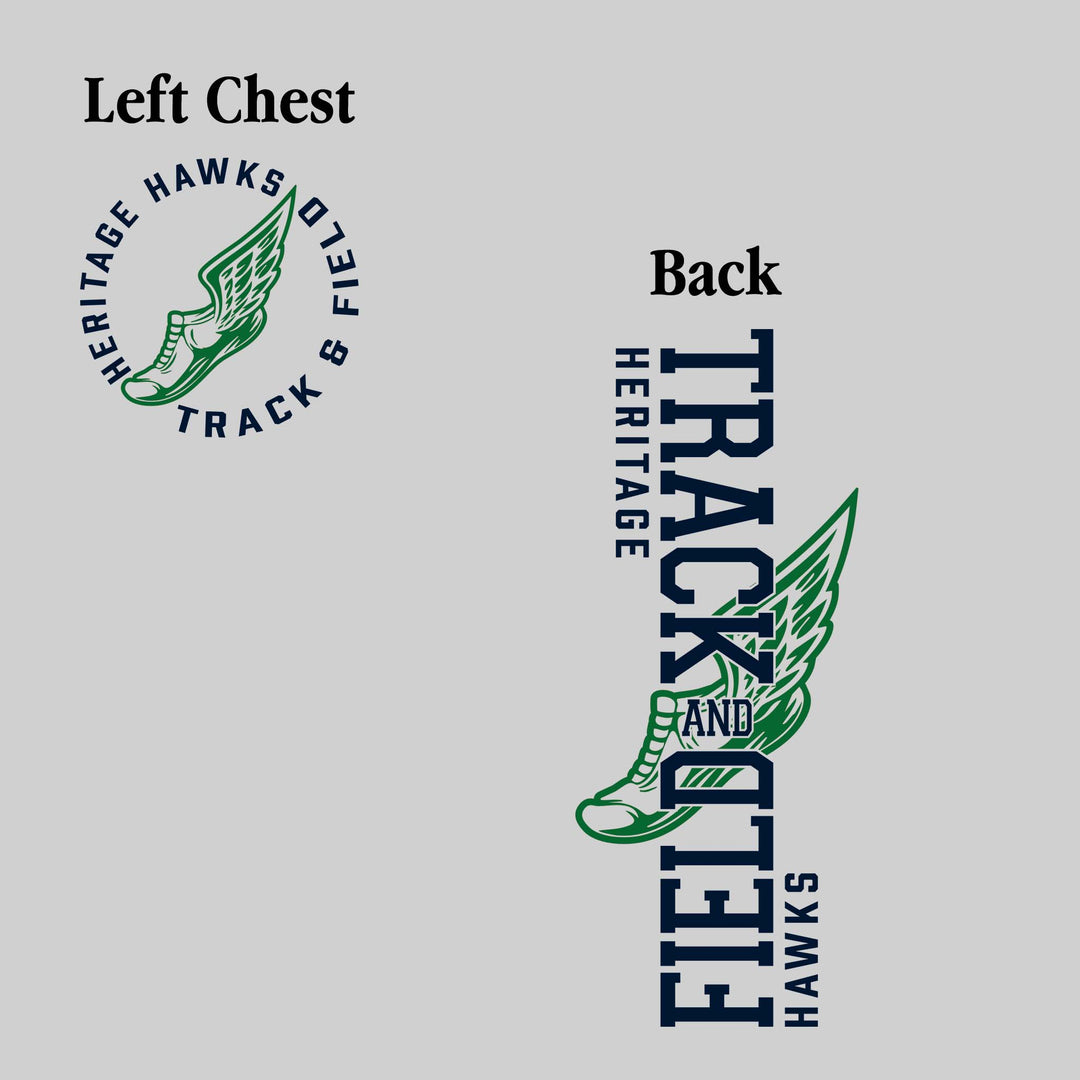 Heritage Hawks - Track & Field - Vertical Track & Field with School Name and Winged Shoe