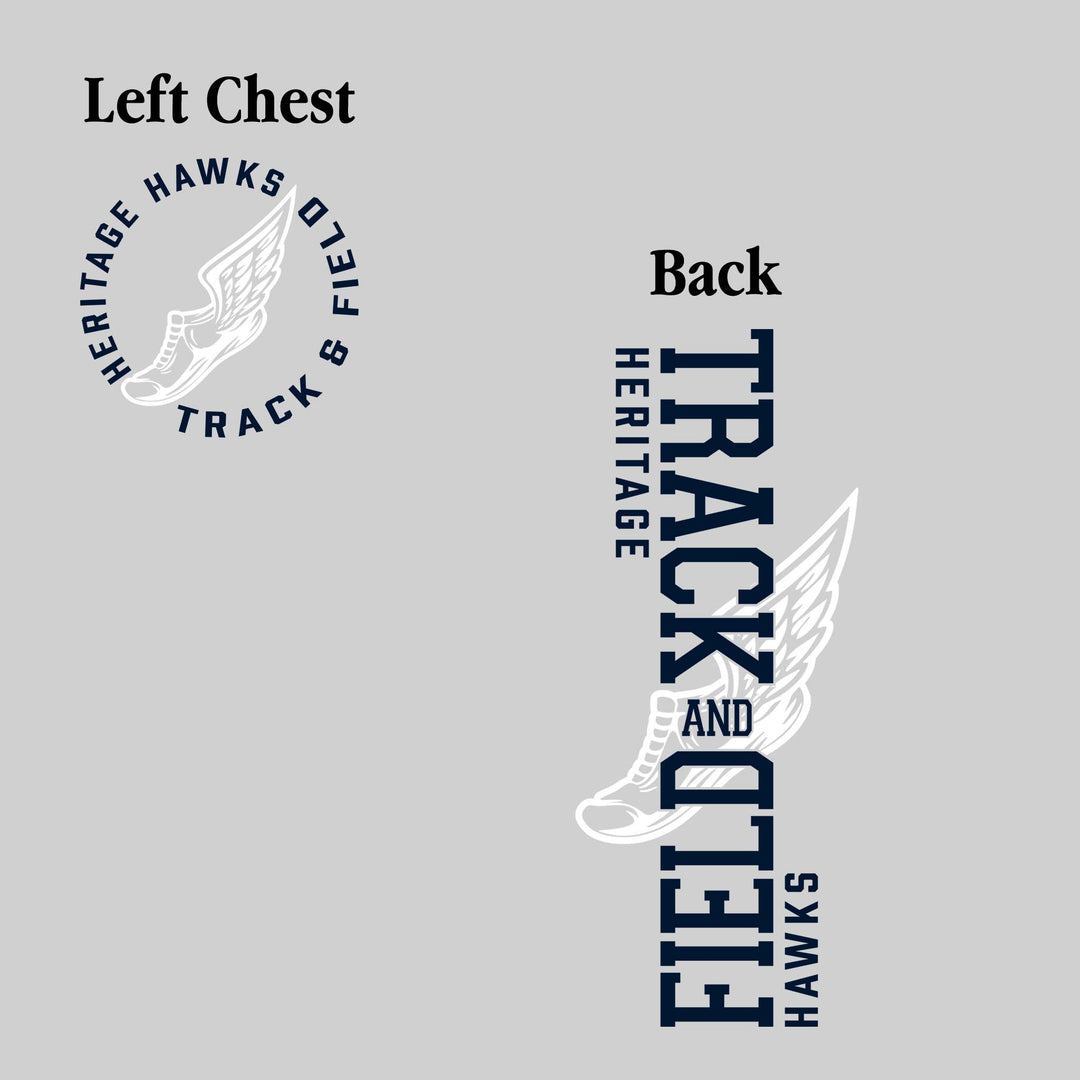 Heritage Hawks - Track & Field - Vertical Track & Field with School Name and Winged Shoe