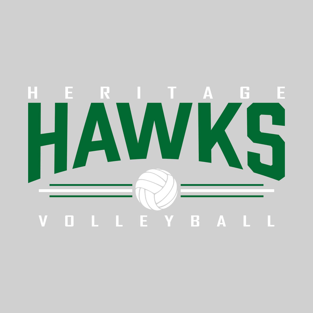 Heritage Hawks - Volleyball - Arched Mascot Name with Volleyball and Color Lines