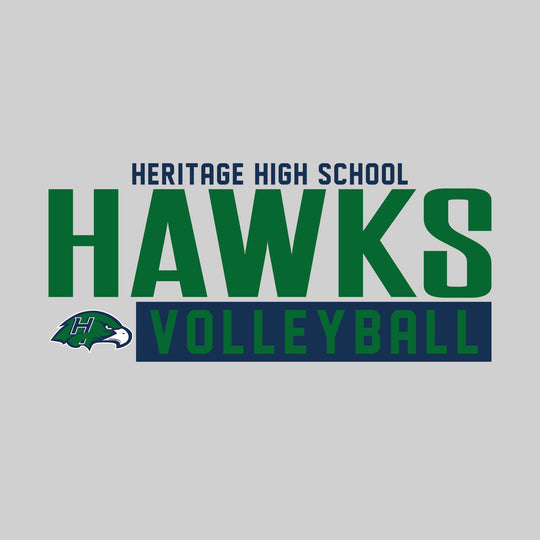 Heritage Hawks - Volleyball - Large Mascot Name Over Volleyball with Mascot