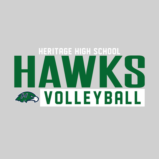 Heritage Hawks - Volleyball - Large Mascot Name Over Volleyball with Mascot