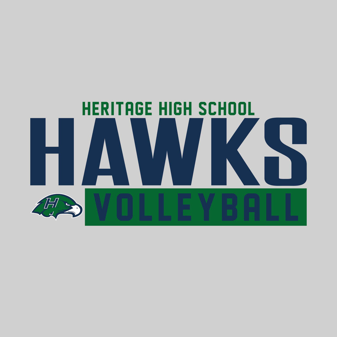 Heritage Hawks - Volleyball - Large Mascot Name Over Volleyball with Mascot