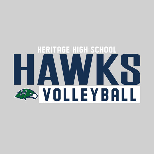 Heritage Hawks - Volleyball - Large Mascot Name Over Volleyball with Mascot