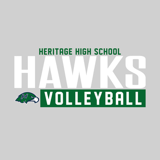Heritage Hawks - Volleyball - Large Mascot Name Over Volleyball with Mascot