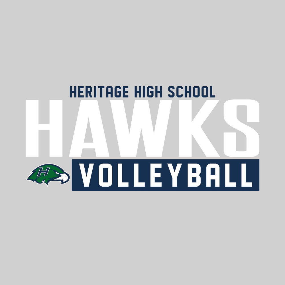 Heritage Hawks - Volleyball - Large Mascot Name Over Volleyball with Mascot
