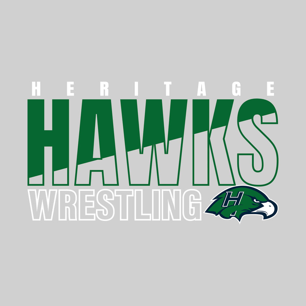 Heritage Hawks - Wrestling - Diagonal Split Mascot Name with Mascot